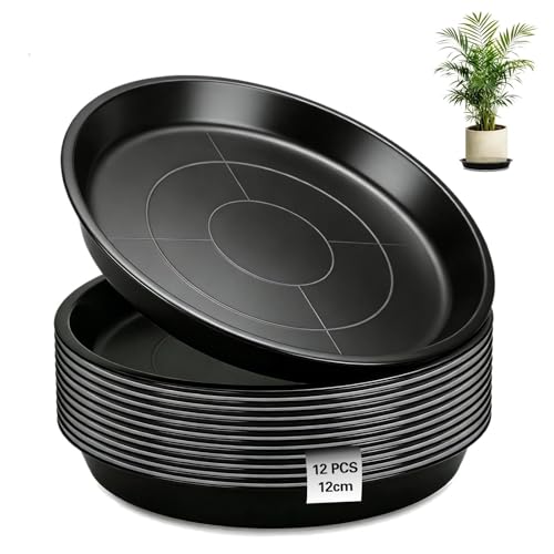Ezitruz 12 STK Blumentopf Untersetzer 30 cm Pflanzen Untersetzer Rund Unterteller Blumentopf Blumenuntersetzer Kunststoff Blumentopfmatte Schwarz Pflanzenuntersetzer für Garten Balkon Wohnzimmer