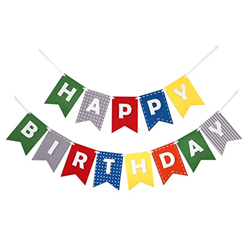 Happy Birthday Banner Bunting Laser Cut Felt 60 inches wide - Party Colors