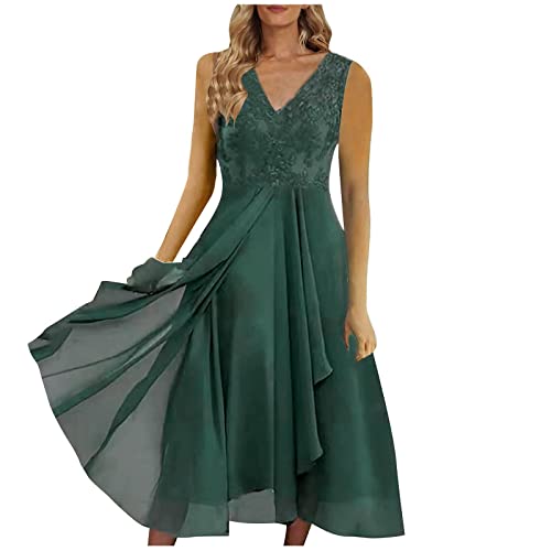 Spitze Chiffon Rundhals Kleider Damen Cocktailkleid Hochzeitsgast Midi...