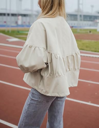 Watashi Women Casual Jacket Lightweight Oversized Zip Up Pleated Cropped Bomber Jackets Fall Anorak Coat with Pockets3