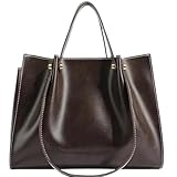 Large Capacity PU Leather Tote Bag for Women,Fall Winter Shoulder Bag with Zipper,Fashion Work Satchel Handbag (Brown)