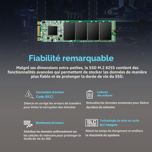 Transcend 2To MTS825S SSD M.2 SATA III 2280, Cache SLC, clé B+M