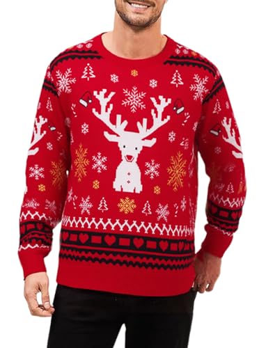 Atforna Juego de suéteres navideños para la familia, suéter de punto de cuello redondo divertido con diseño de árbol de Navidad y muñeco de nieve, L