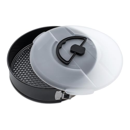 Back Springform mit Deckel rund dunkelgrau PFOA-frei - 26 cm - Kuchen Backformen mit Antihaft-Beschichtung - Kuchenform Backzubehör Flachboden Torten Form zum Backen 230° hitzebeständig auslaufsicher