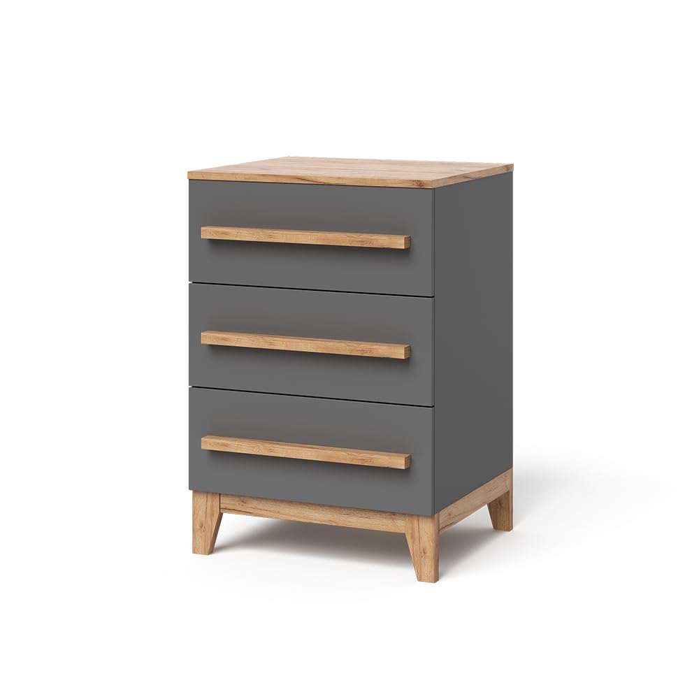 VitaliSpa Aparador Malia, Gris/Artisan, 60 x 88 cm con 3 cajones, Compatible con Otros Muebles de la Serie Malia