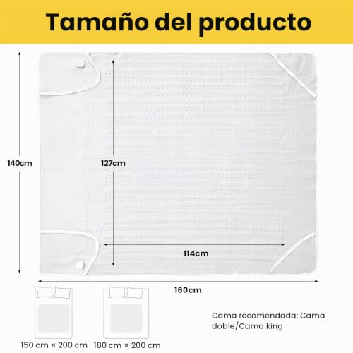 Miniatura 3 de Tlgreen Calienta Camas Electrico Doble 100w 160x140 Cm 6 Niveles De Temperatura 2 Controladores Calientacamas Calentador Con Apagado Automático 8 Horas, Protección Contra Sobrecalentamiento