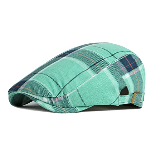 Men's Flat Newsboy Hat Blend Tweed Gatsby Cabbie Ivy Classic Golf Cap Newsboy Cap Driving Hunting Cap (Checkered Cyan) #TOP30