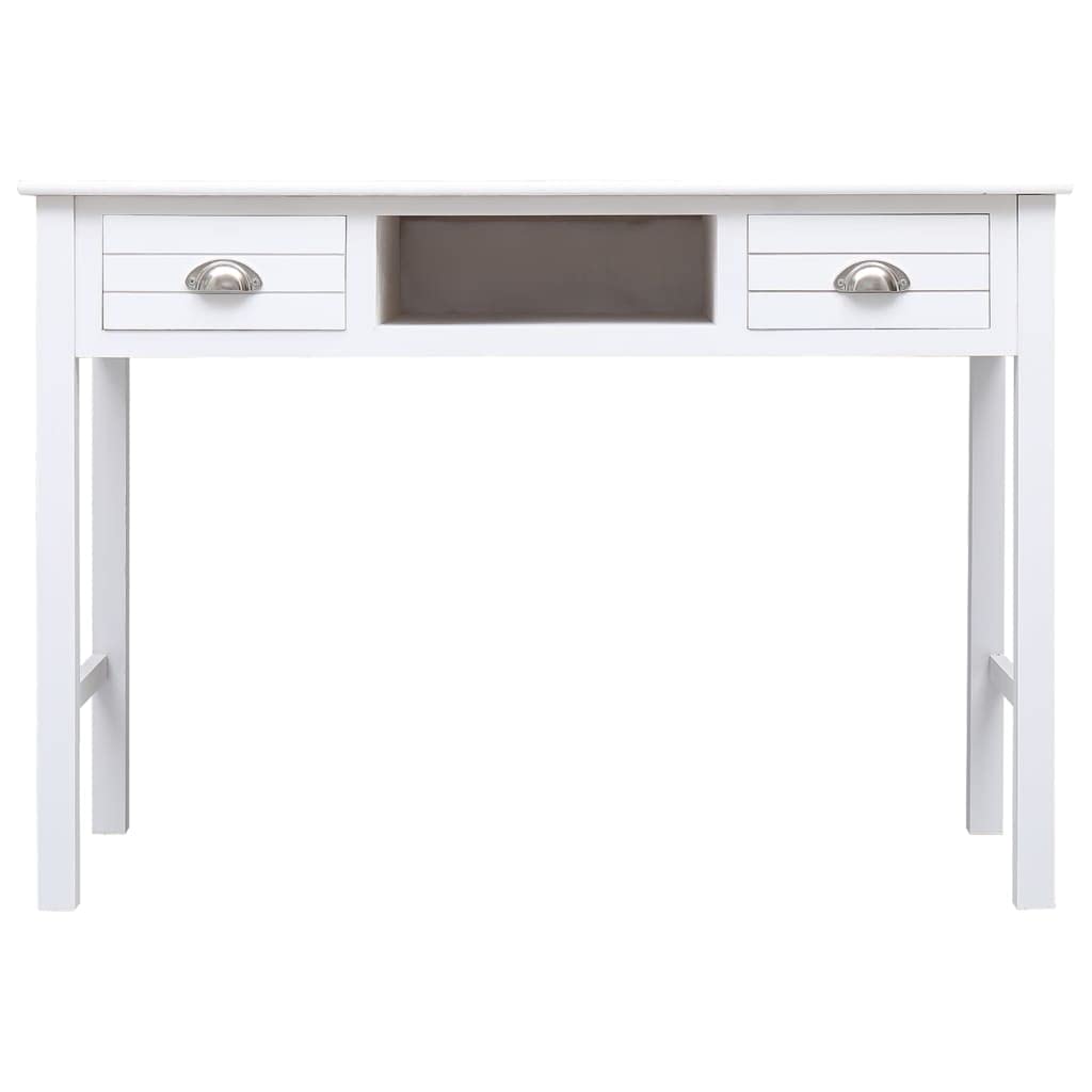 Scrivania bianca 108 x 45 x 76 cm, in legno massello Paulownia con 2 cassetti, scrivania per studio, consolle