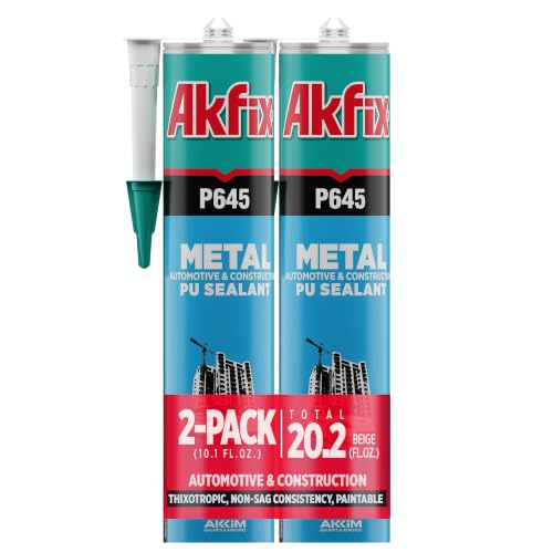Akfix P645 Seam Sealer Automotive Beige (2x10.1 Oz.) - Urethane Autobody Seam Sealer Adhesive for Metal Joints, RV Roof Sealant, Sandable, Paintable, Fast Curing and Durable Bonding | Beige, 2 Pack