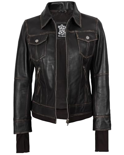 Image of Womens Leather Jacket with Detachable Hood - Real Lambskin Bomber Jacket Thumbholes Women