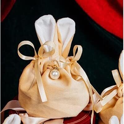 Wedding Candy Bag with Rabbit Ears Bags Jewelry Packaging Bags Candy Cooikes Gift Bags Party Supplies (Champagne,50pcs)