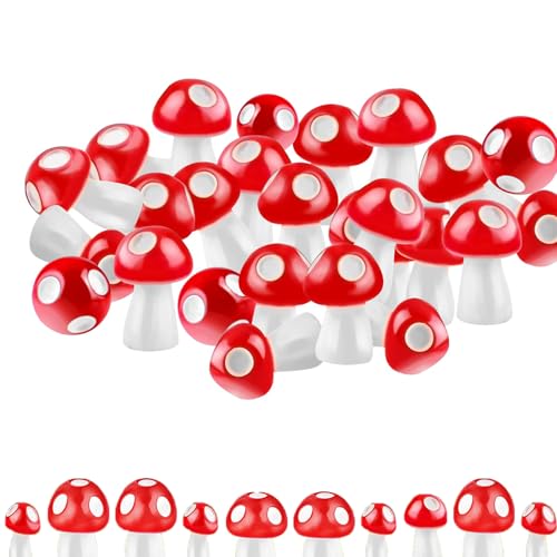 Ginddy Deko Pilze,50 Stück Niedliche Miniatur-Pilzfiguren aus Kunstharz Pilzstatuen Feengarten-Pilze für Puppenhaus Mikrolandschaften Garten Landschaft Aquarium Basteln