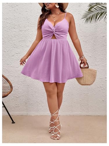 Image of Floerns Women's Plus Size Cut Out Twist Front Sleeveless Flare Hem Cami Dress