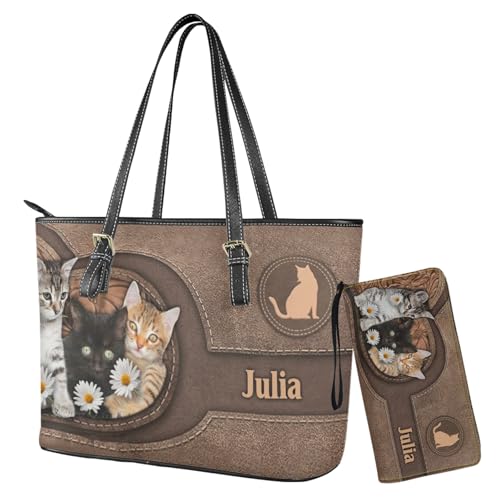Tuoxiukan Personalized Handbags and Wallet Set for Women Clutch Purse Custom Name Tote Bag Customized Gifts for Mom