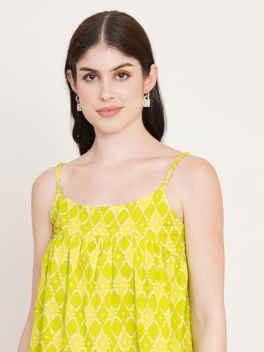 Image of FABRIC FITOOR Women's Lime Green Color Geometric Print Cotton Fabric Crop Top