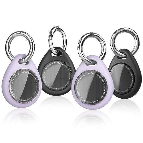 Biuupa 4x etui na AirTag – odporne TPU z brelokiem, ochrona przed zarysowaniami i uderzeniami. W zestawie przednie pokrywy i klips do kluczy. Idealne akcesoria (Fioletowy+czarny)