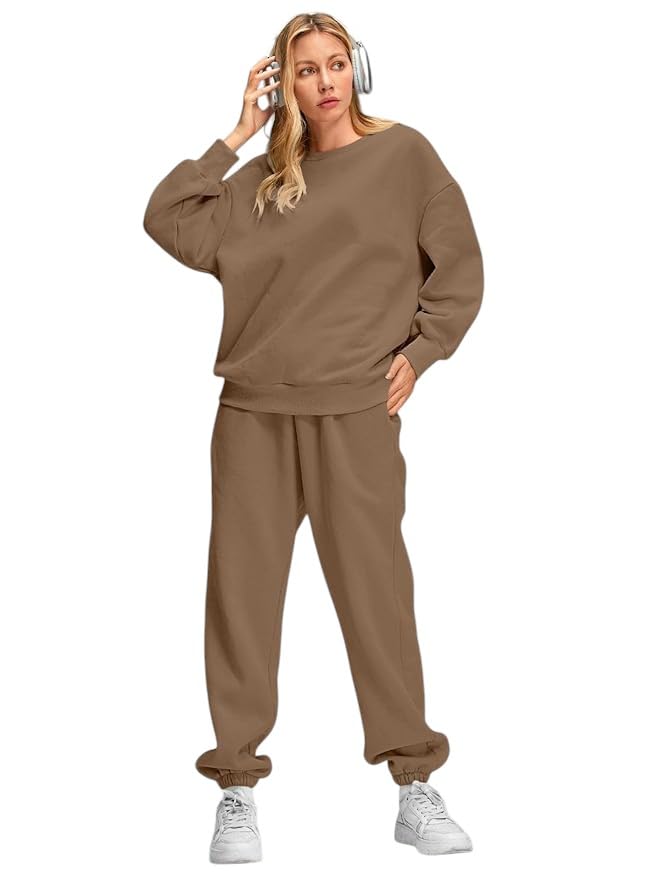 Image of Q - RIOUS Women Oversize Sweatshirt & Joggers Track Suit Co-ord Set, Black,Brown,Grey,(S-XL)