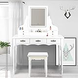 tocadores vintage bogota 【SGABELLO PREMIUM CONFORTEVOLE】 - Il set da trucco per il trucco YOUKE è dotato di uno sgabello premium con sedile imbottito e rivestito in un panno color bianco avorio abbinato! Rende ancora più bello e pratico il tavolo da trucco per il trucco.