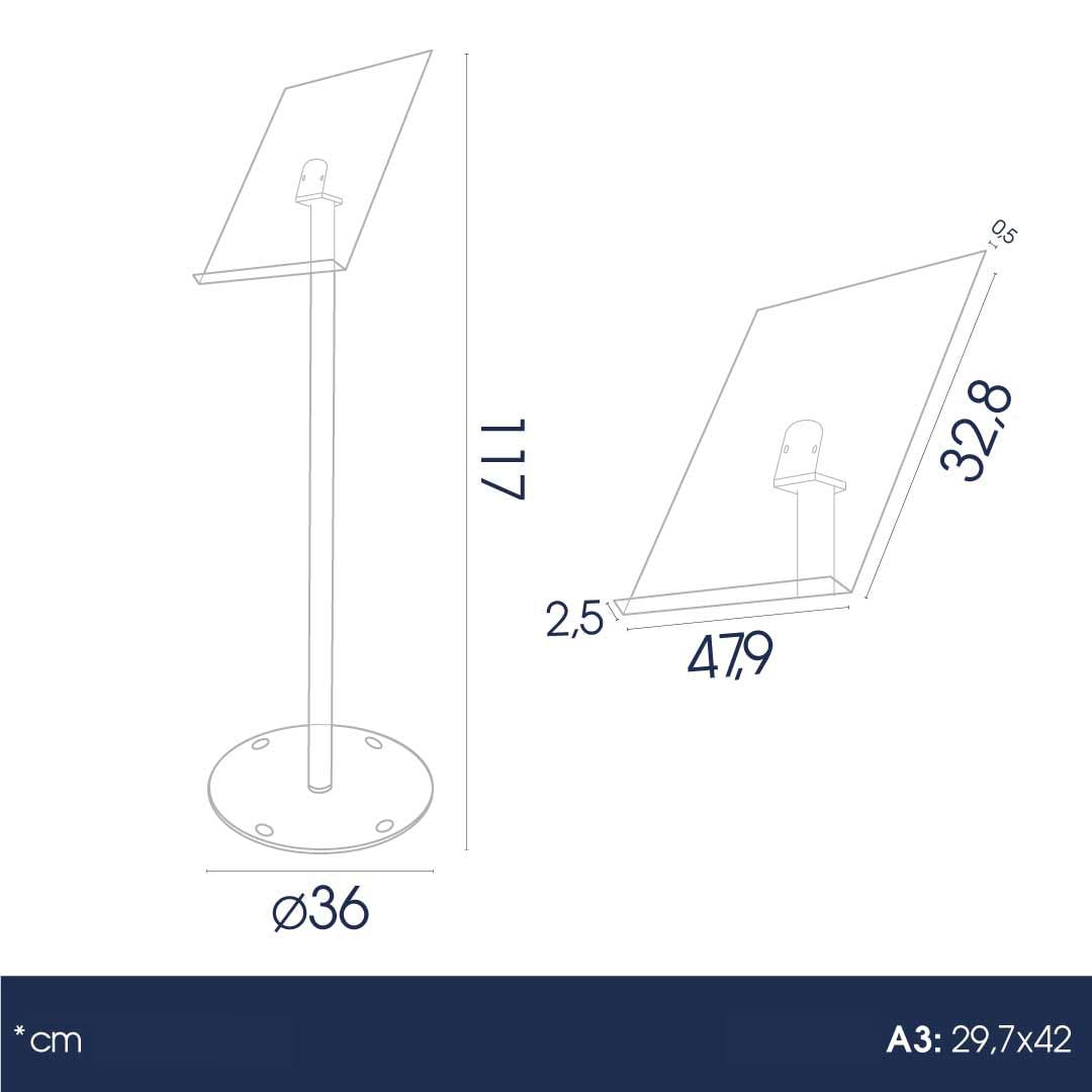 Danieli | Espositore Pubblicitario da Terra a Leggio con Reggilibro Formato A3 Orizzontale Aperto. Espositore Completamente in Acrilico Trasparente per Brochure, Depliant, Cataloghi e Menu