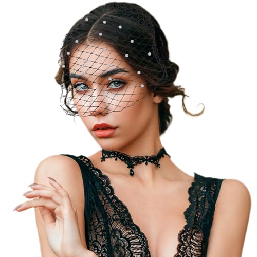 weigongr Black Mesh Veil Headband, Women's Fascinators for Special Occasions, S-M, Black