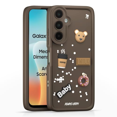 Image of Bintage Cute Fun Taddy Cartoon 3D Ball Bear Milk Donut Coffee Cup Silicon Case Full Body & Camera Protection Back Cover Compatible for Samsung Galaxy F16 5G - Brown