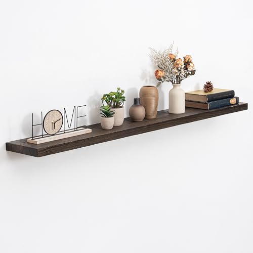 Image of Acovy Extra Deep 55 inch Long Rustic Solid Wood Floating Shelves for Wall, Wall Shelves with Invisible Bracket for Living Room Bathroom Bedroom Kitchen, Set of 1, Walnut
