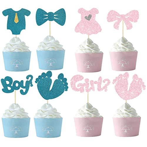 HCRXVV Decoración para tarta de bebé o niña, 8 tipos de formas, decoración para tartas, decoración para tartas, bautizo, niño o niña, color azul y rosa Cover