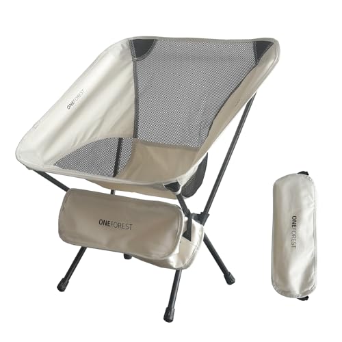 ONEFOREST Camping Chair, Foldable Portable Backpacking Chair for Beach Camp Hiking Outdoor Sport, Beige