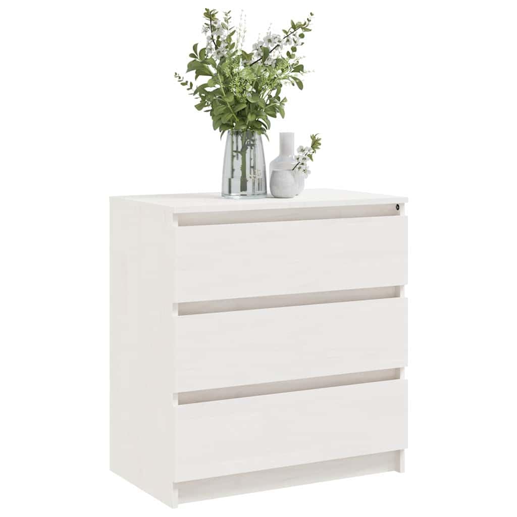 Nachttische 2er Set Weiß 60x36x64 cm aus Massivholz Kiefer Schrank mit 3 Schubladen für Schlafzimmer, Kinderzimmer, Gästezimmer, platzsparend, modern, langlebig, einfach zu reinigen