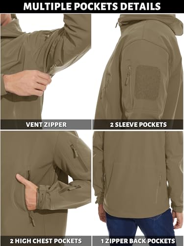 Image of TACVASEN Men's Special Ops Military Tactical Soft Shell Jacket Coat | Waterproof,windproof | Multi-pockets,adjustable hood | Ideal for rain,hiking,snow,ski
