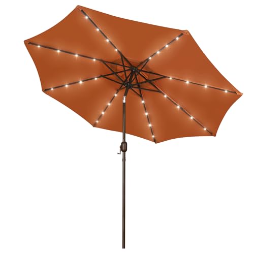 Image of Blissun 9 ft Solar Umbrella with 32 LED Lights for Garden, Deck, Backyard (Rust)
