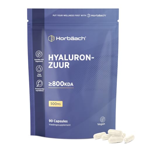 Hyaluronic Acid 500mg | >=800 kDa | 90 Hyaluronzuur Capsules | Hooggedoseerd | Veganistische | Plantaardig uit fermentatie | Horbaach
