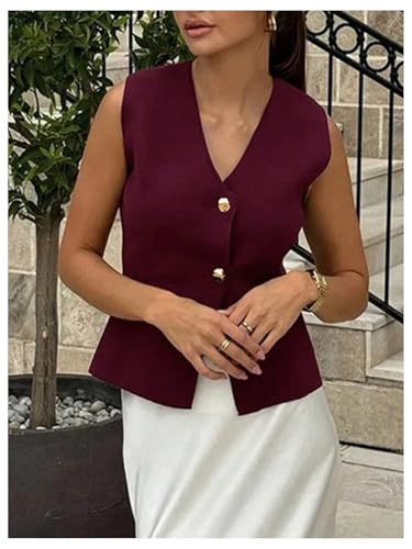 Floerns Women's Casual Sleeveless Sweater Knit Vest V Neck Button Up Knitted Open Front Knitwear3