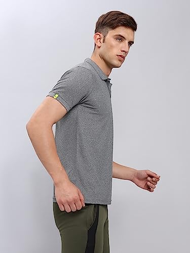 Image of TECHNOSPORT Men's Polyester Slim Fit Self-Design Short Sleeve Polo Matpiq T-Shirt with Anti Microbial, Techno Dry for Regular and Casual Use