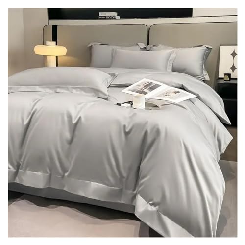 GUHPZA Juego De Sábanas De Algodón Egipcio De 1000 Hilos, Color Liso, Funda Nórdica Súper Suave Y Cómoda, Sábana Elástica Y Funda De Almohada, 4 Piezas,Grey-King Size 220X230cm