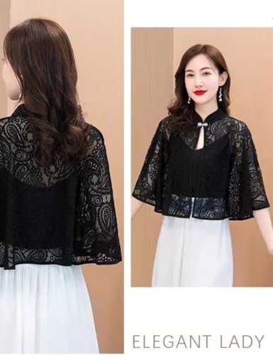 Women's Floral Lace Shrug Cardigan 3/4 Sleeve Open Front Crochet Cropt Bolero Jacket S-L4