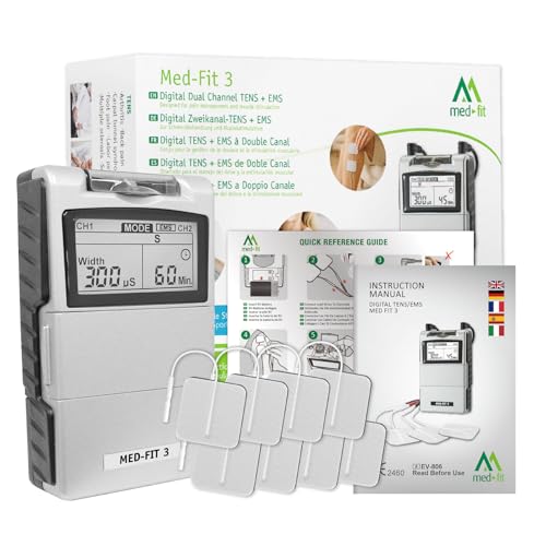 Med-Fit 3 TENS Gerät Schmerztherapie & EMS Muskelstimulator 2 Kanal - Medizinprodukt Klasse IIa Reizstromgerät für Rückenschmerzen, Ischias, Arthrose, Nacken, Schulter & Muskelaufbau