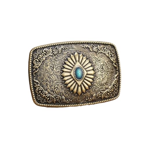 Hebilla de cinturón turquesa labrada en bronce plateado estilo floral de alta joyería western