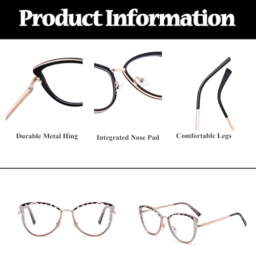 Image of LJCZKA Blue Light Blocking Glasses for Women Cat Eye Computer Gaming Eyeglasses Cateye Metal Frame Anti Eyestrain Clear Lens