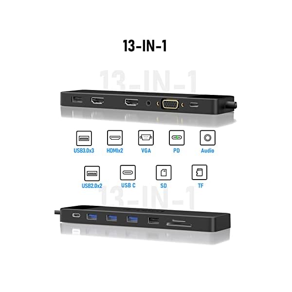 Lemorele 13 in 1 USB C Docking Station Dual Monitor, USB C Dock USB C Hub Multiport Adapter Triple Monitor to 2 HDMI 4K,VGA,5 USB 3.0/2.0,USB C 3.0,PD,SD/TF,3.5MM for Lenovo,Surface,MacBook Laptops - Image 4