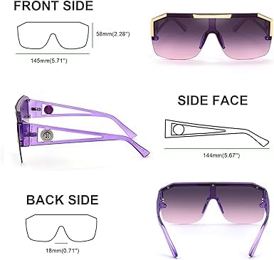 Image of Karsaer Oversized Square Flat Top Shield Sunglasses One Piece Frameless Stylish Women Men UV400 E1037