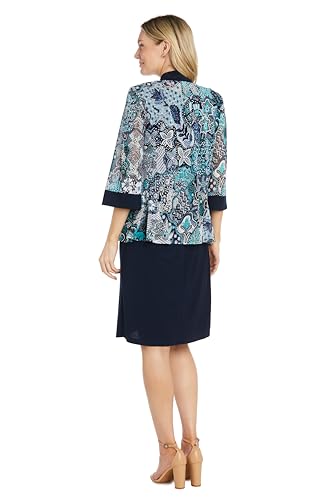 Image of R&M Richards Women's Sheath Dress W /Floral Print Sheer Jacket & Detachable Necklace | Elegant 2-Piece Formal Ensemble