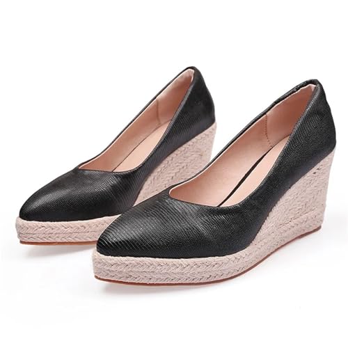 SDIUAKBV Bröllopsskor dam mode högklackade skor för kvinnor, festskor, kilklacksskor för kvinnor, 8 cm, guld, svart, stor storlek (svart, 38)