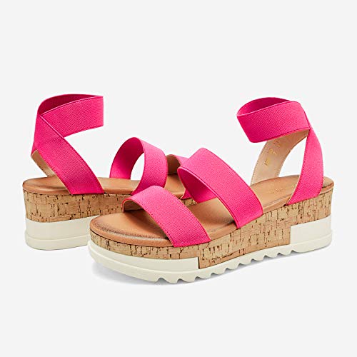 Dream Pairs Womens Open Toe Elastic Strap Casual Flatform Platform Sandal, Neon Pink-1(8) Reed-1 #TOP2