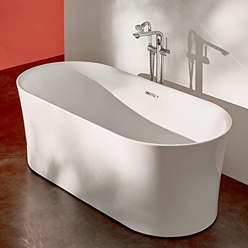 Whirlpool Air Jetted Freestanding Bathtub - Jericho in White Acrylic + Fiberglass | Aero-Therapeutic Bubble Massage Jets Soaker Hot Tub + Light Up Control Pad & 4 Colored Bath Lights | FT-AZ067