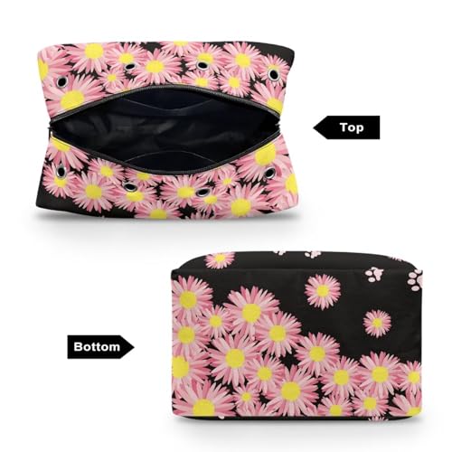 Image of Drnuikhe Pink Daisy Flower Crochet Bag Knitting Bag with Shoulder Straps Traveling Crochet Bags Yarn Bag for Carrying Crochet Hooks, Knitting Kit, Skein Yarn Wool, Project