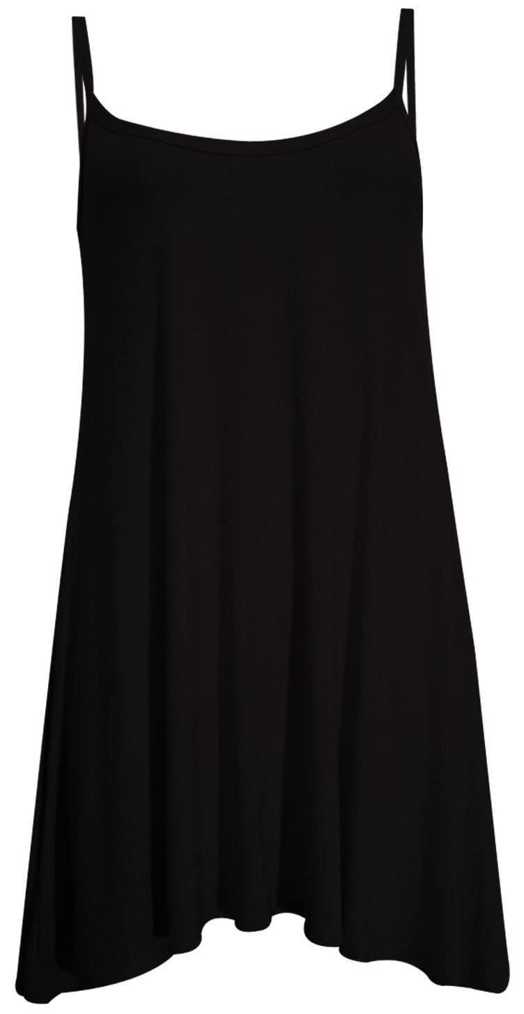 Crazy Girls Girls Black Plain Crazy Womens Plain Cami Strappy Sleeveless Flippy Flared Mini Swing Dress (Sm, )