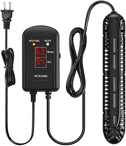 HiTauing Aquarium Heater, 200W Fish Tank Heater with LED Digital Display & 5 Safety Protection, Submersible Aquarium Heater with 2 Suction Cup and 5.9Ft Cord for 20-40 Gallon Fish Tank.
