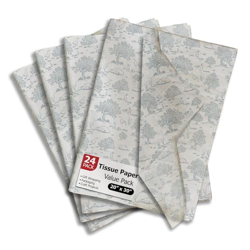 Pro Supply Global Blue Toile Printed Tissue Paper for Gift Bags or Boxes and Wrapping - Bulk Decorative Art Tissue Paper for Packaging and Gifting | 24 Sheets 20" x 30"