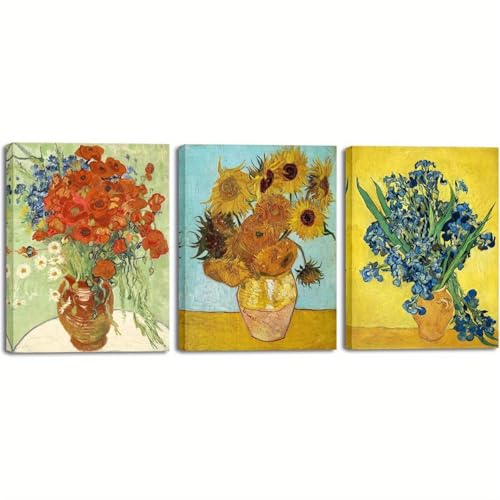 Peinture sur toile irisee haut de gamme fleurs en vase triptyque de decoration LSYALUCK